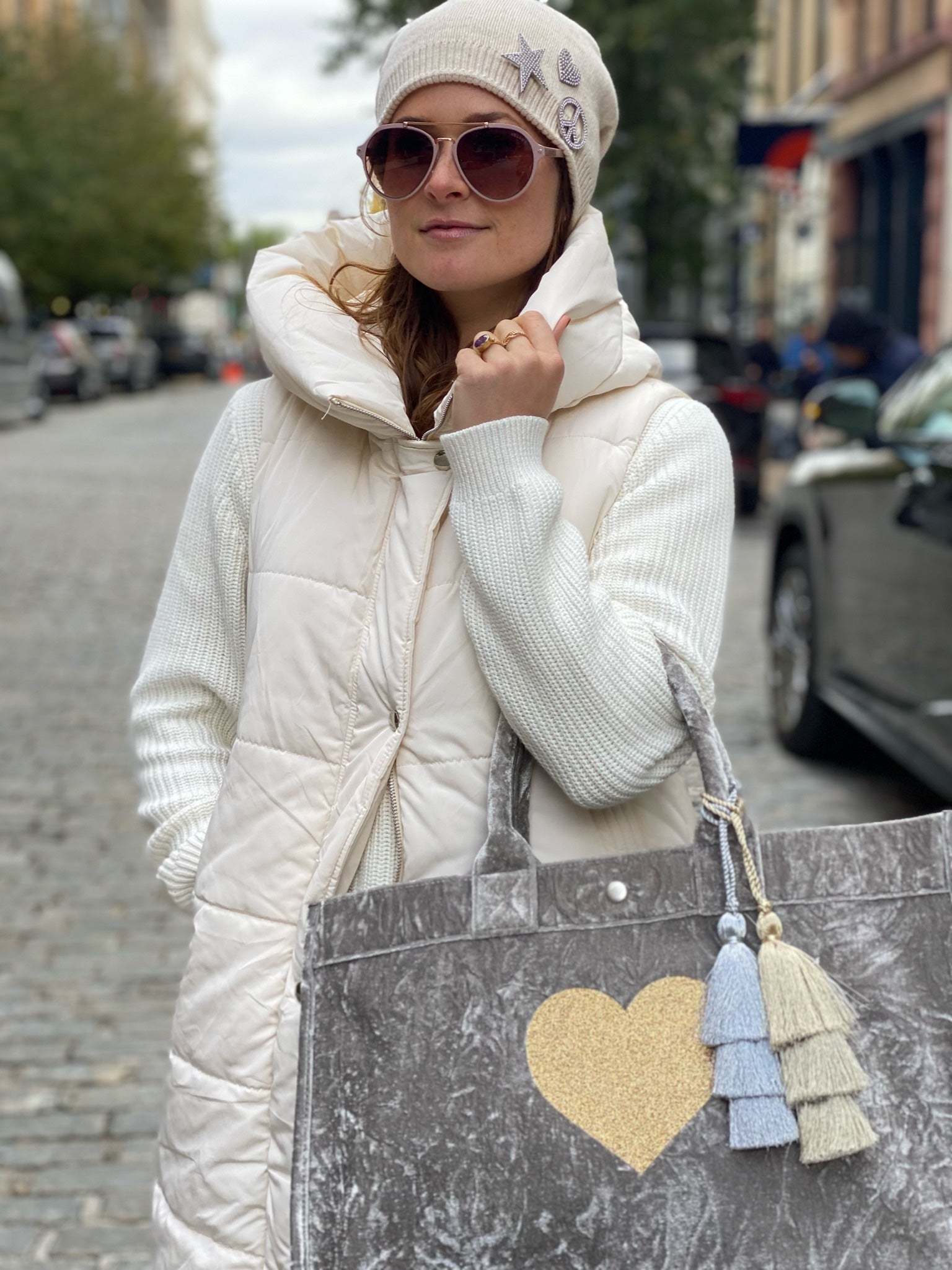 East West Bag: Grey Crushed Velvet - Quilted Koala