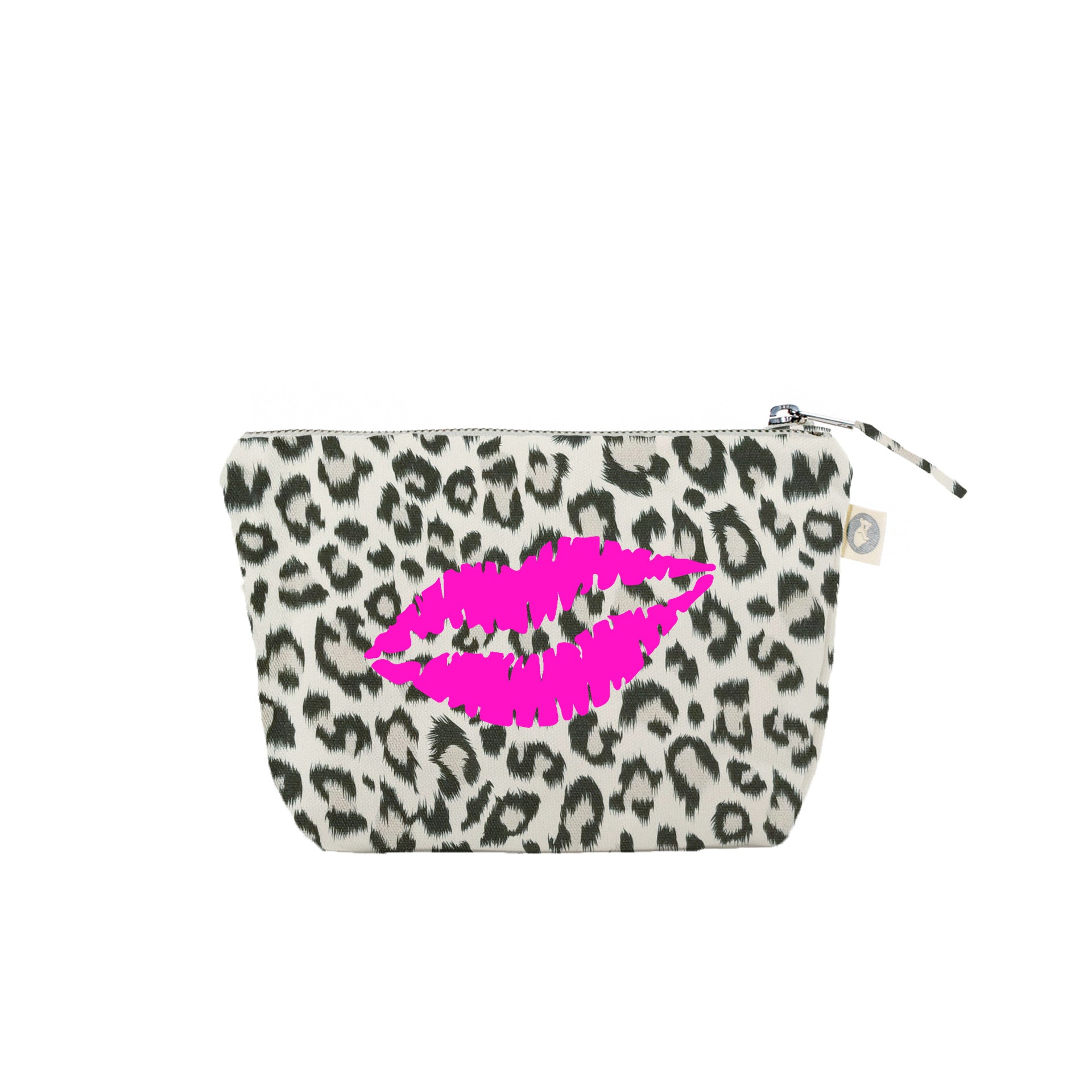 Makeup Bag: Leopard with Neon Pink Matte Lips - Quilted Koala