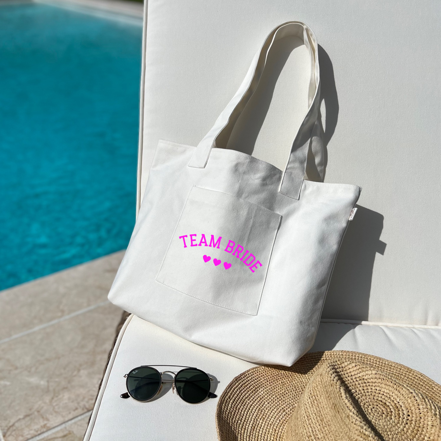 Natural Midi Everything Bag - Neon Pink Team Bride - Quilted Koala