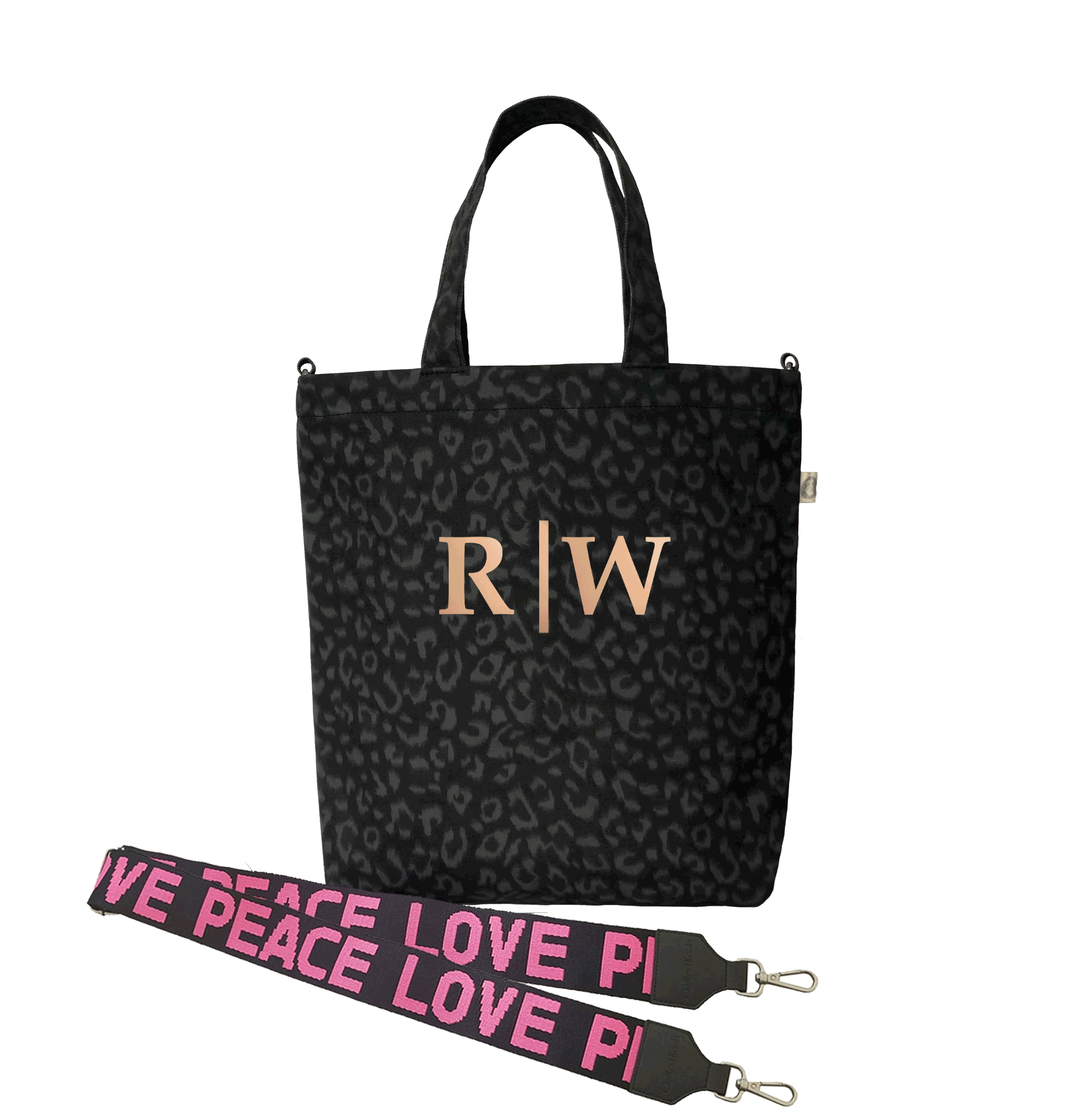 Split Letter Monogram - Town Crossbody Bag: Black Leopard Coated Canvas - Quilted Koala