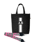 Monogram Stripe - Town Crossbody Bag: Black Leopard Coated Canvas - Quilted Koala