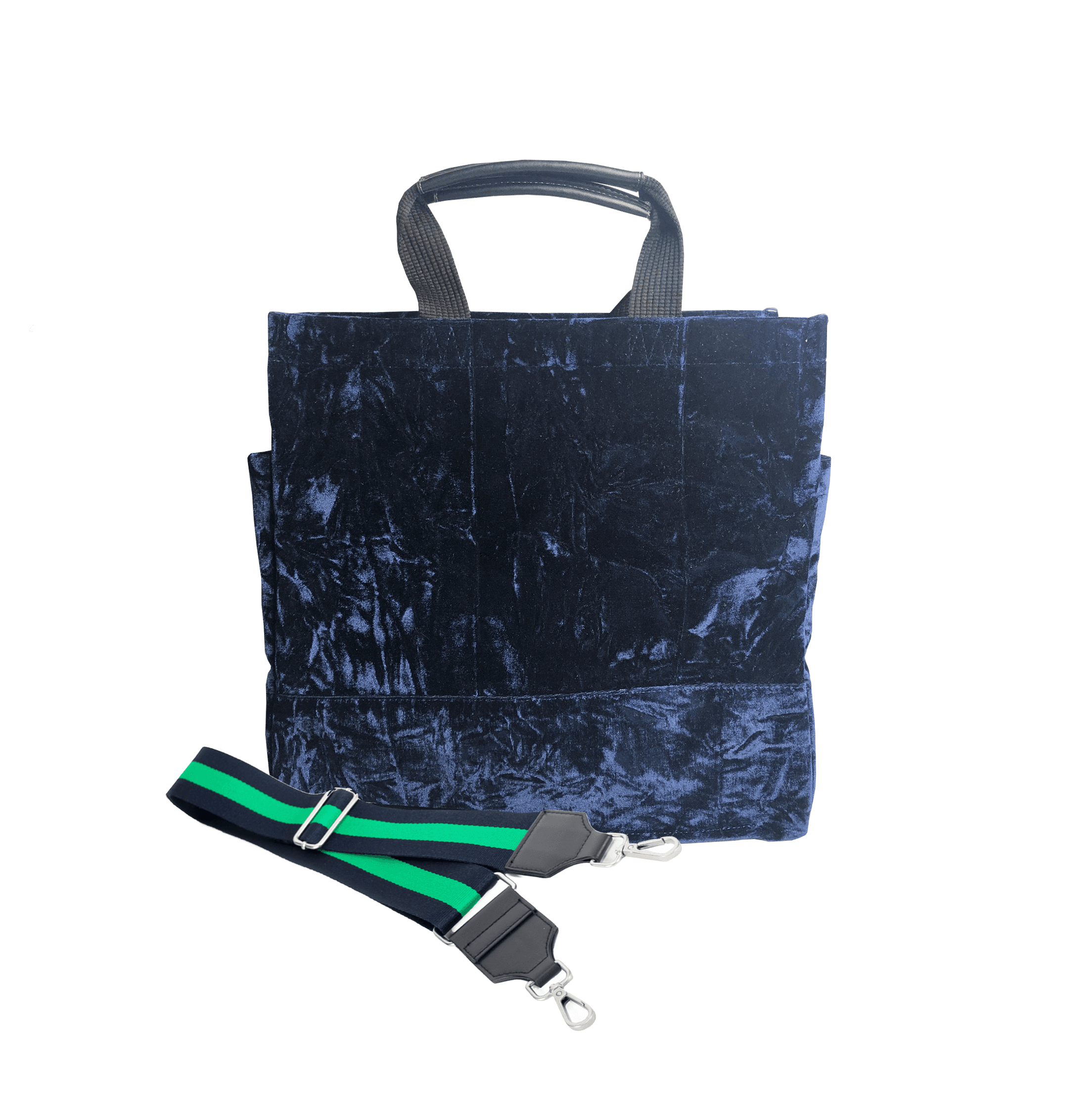 Monogram Stripe Luxe North South: Midnight Blue Crushed Velvet - Quilted Koala