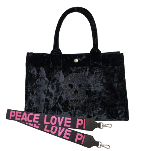 Midi East West Bag: Black Crushed Velvet - Quilted Koala