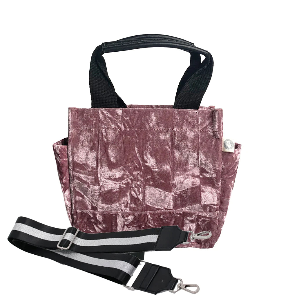 Pink Velvet Mini Luxe North South + FREE Black/Silver Luxe Strap - Quilted Koala