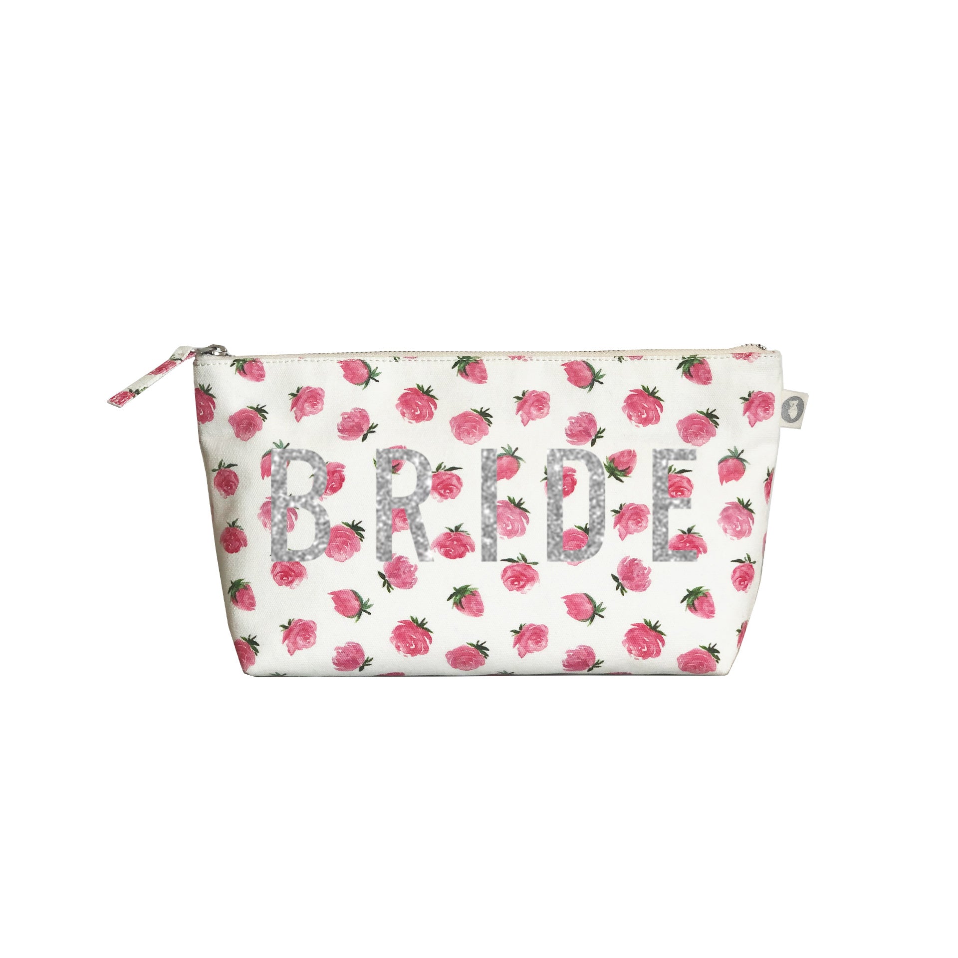 Clutch Bag: White Floral with Silver Glitter BRIDE - Quilted Koala