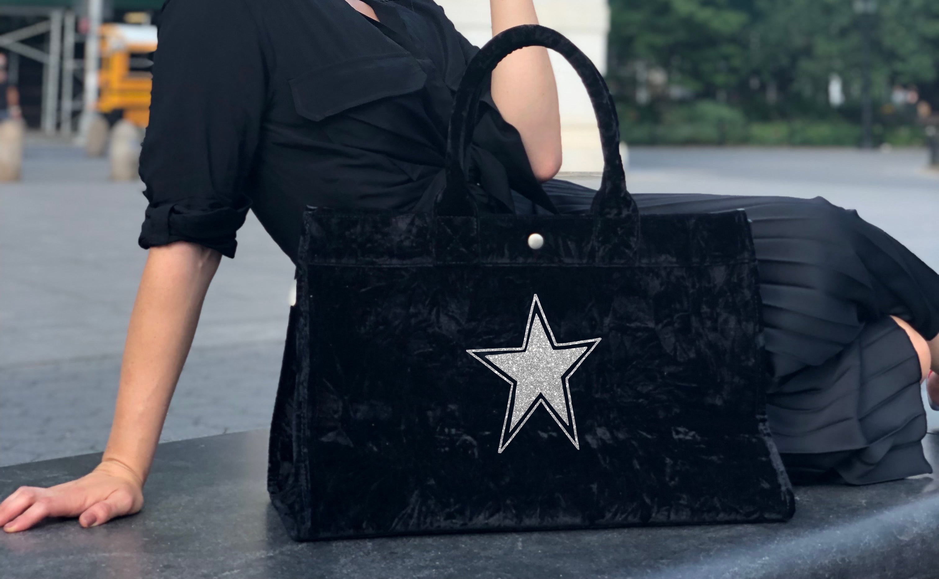 Black Crushed Velvet Bags and Accessories- Perfect for the season!