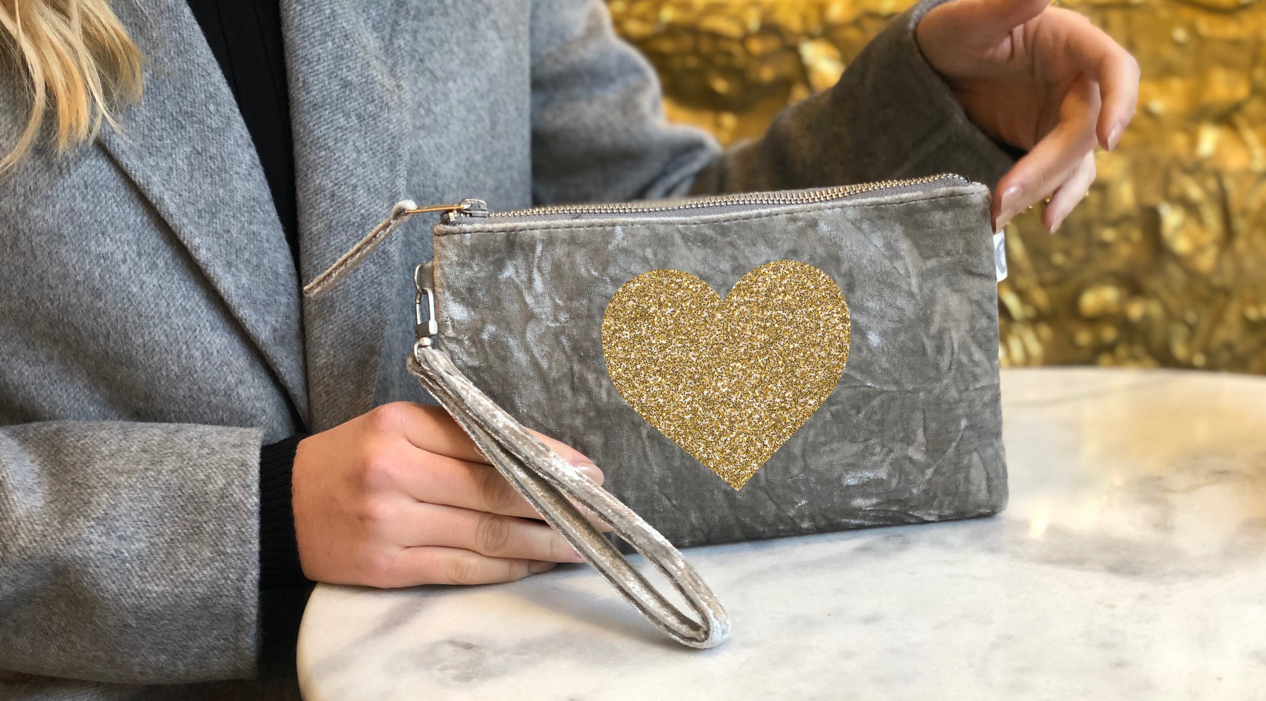 Grey Crushed Velvet  Bags and Accessories