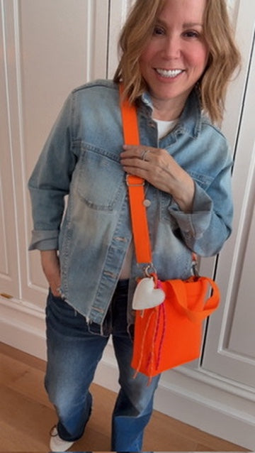 Neon Orange Neoprene Midi Town Bag with Heart Paracord Charm - Quilted Koala