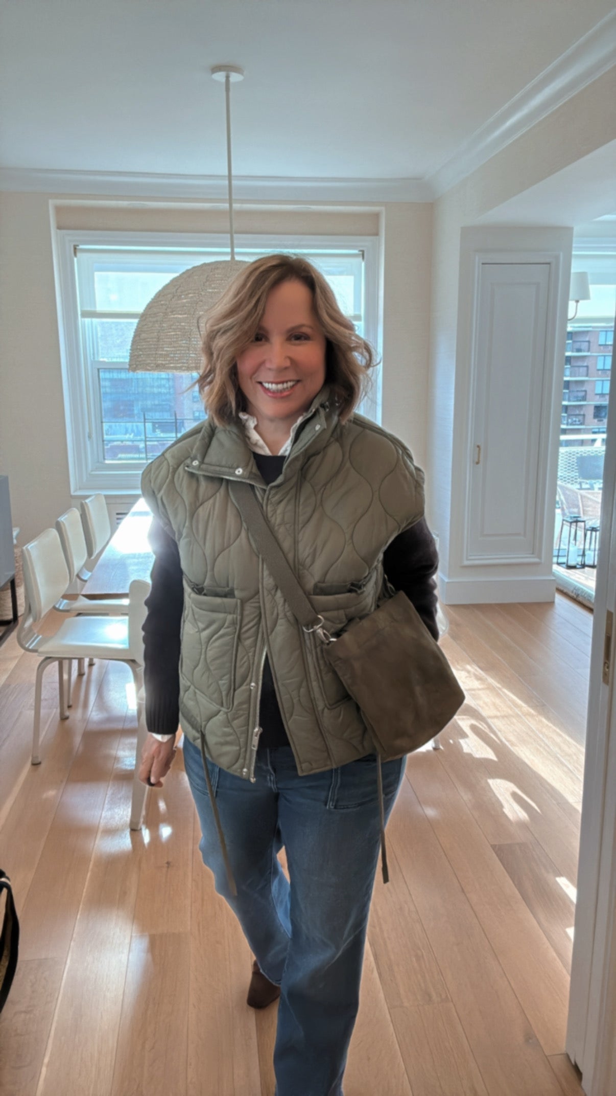 Midi Town Crossbody Bag: Olive Vegan Suede - Quilted Koala