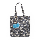 Upright Bag: Grey Camouflage with Light Blue Pom Poms - Quilted Koala