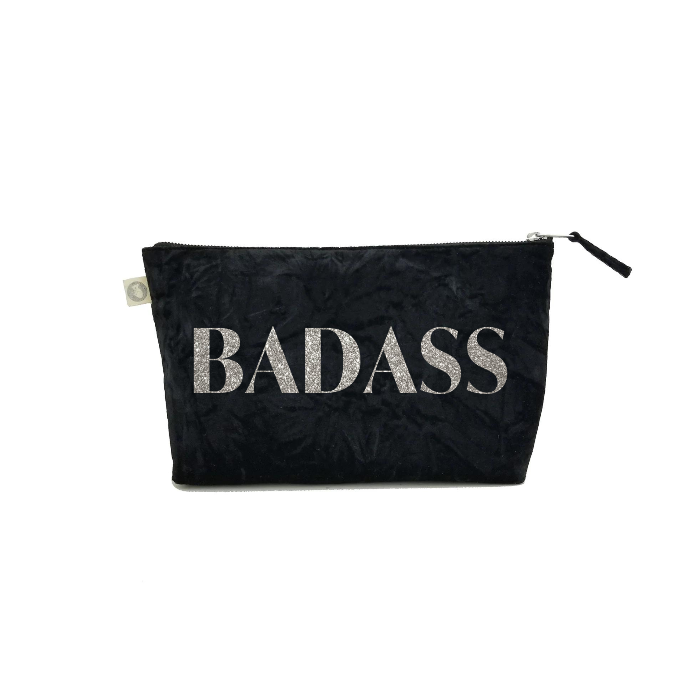 BADASS Clutch Bag- Silver Glitter on Black Crushed Velvet - Quilted Koala