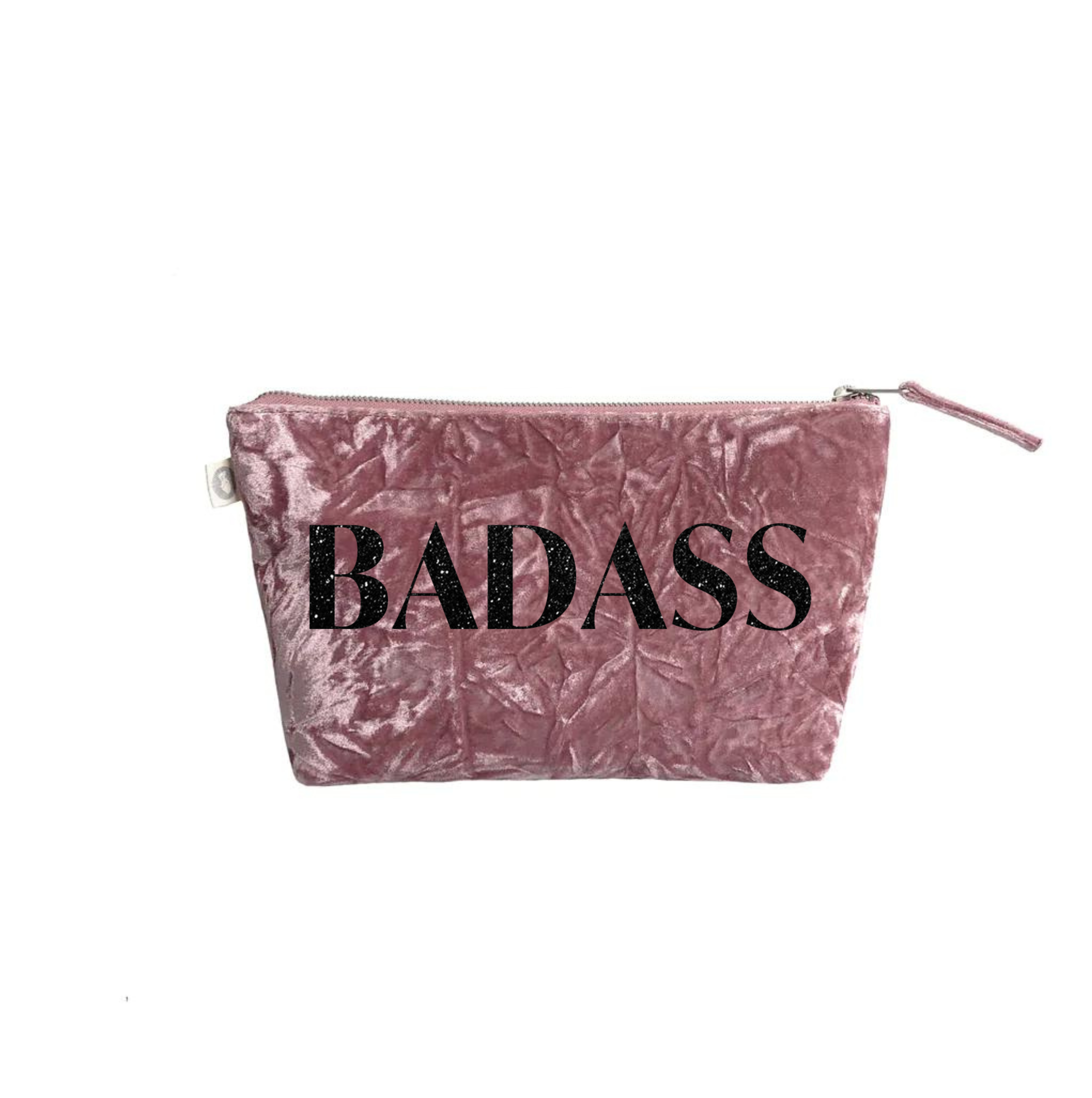 BADASS Clutch Bag- Black Glitter on Petal Pink Velvet - Quilted Koala