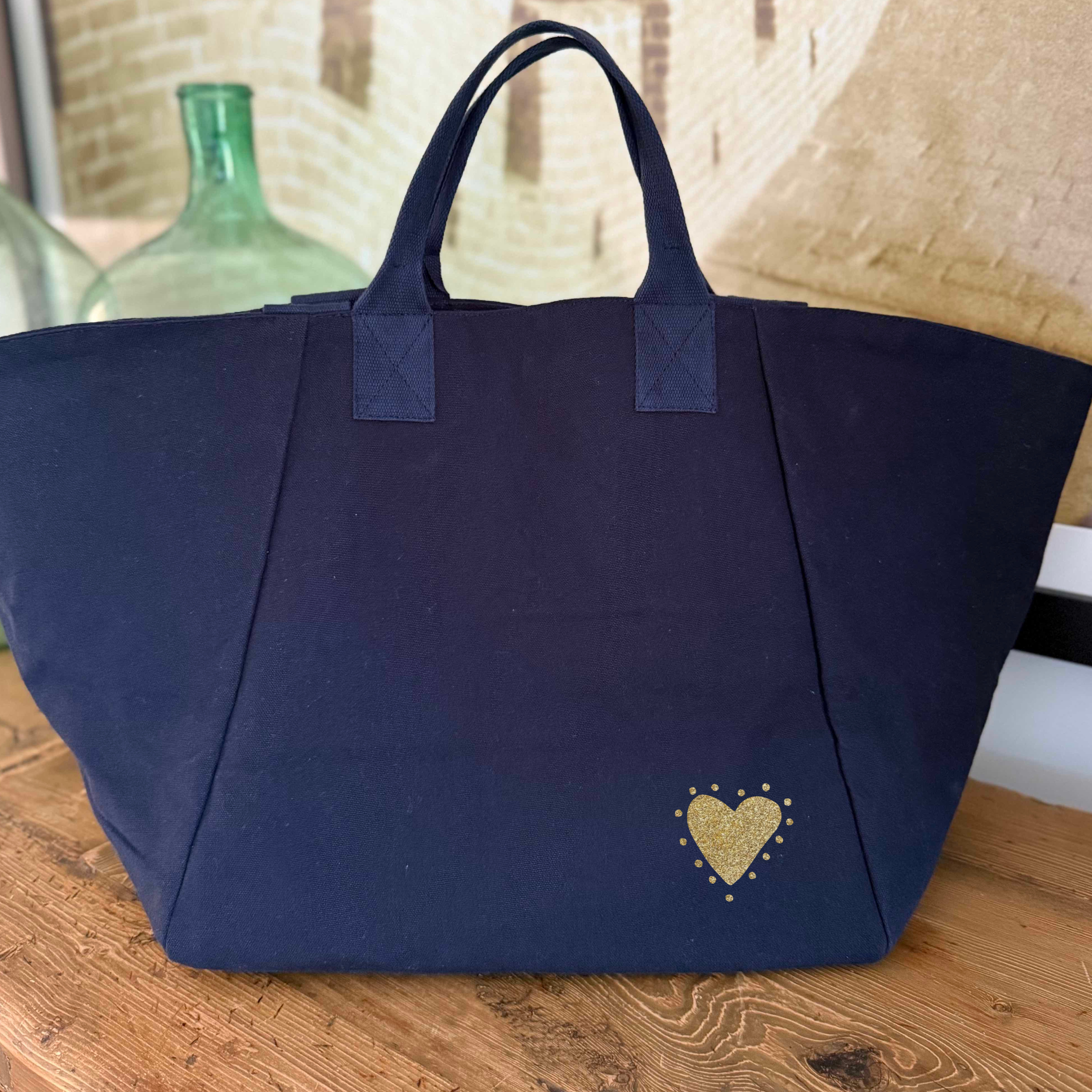 Navy Chelsea Bag with Petite Glow Heart in Gold - NEW - Quilted Koala