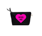 Makeup Bag- Valentine's Candy Heart KISS ME in Neon Pink - Quilted Koala