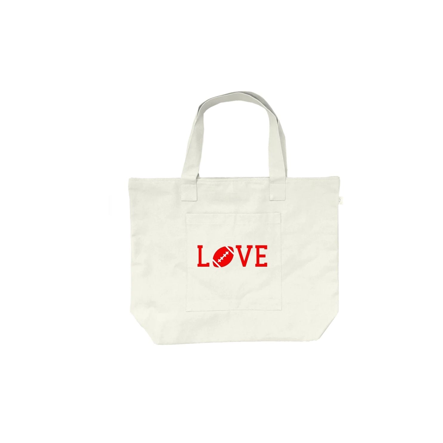 FOOTBALL LOVE -Midi Everything Bag - Natural with Red - Quilted Koala