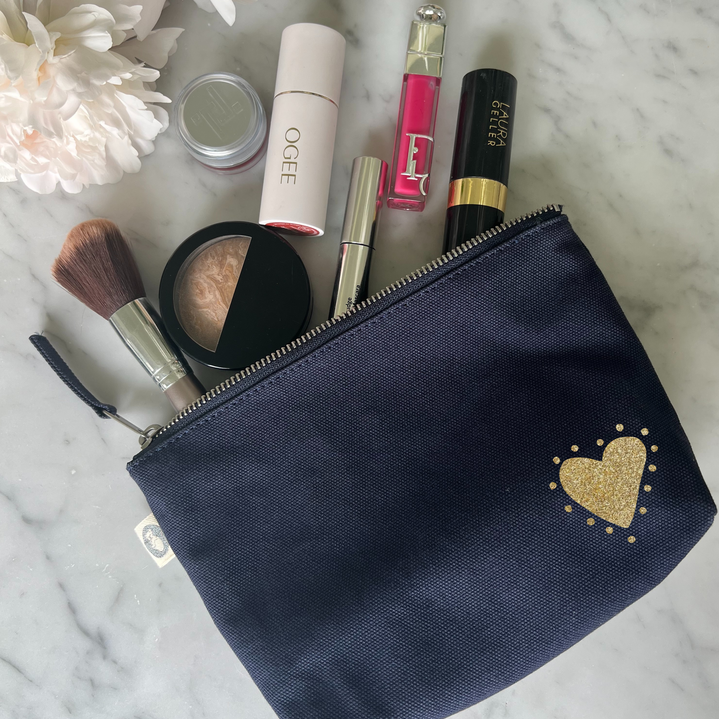 Navy Makeup Bag with Gold Glow Heart - NEW! - Quilted Koala