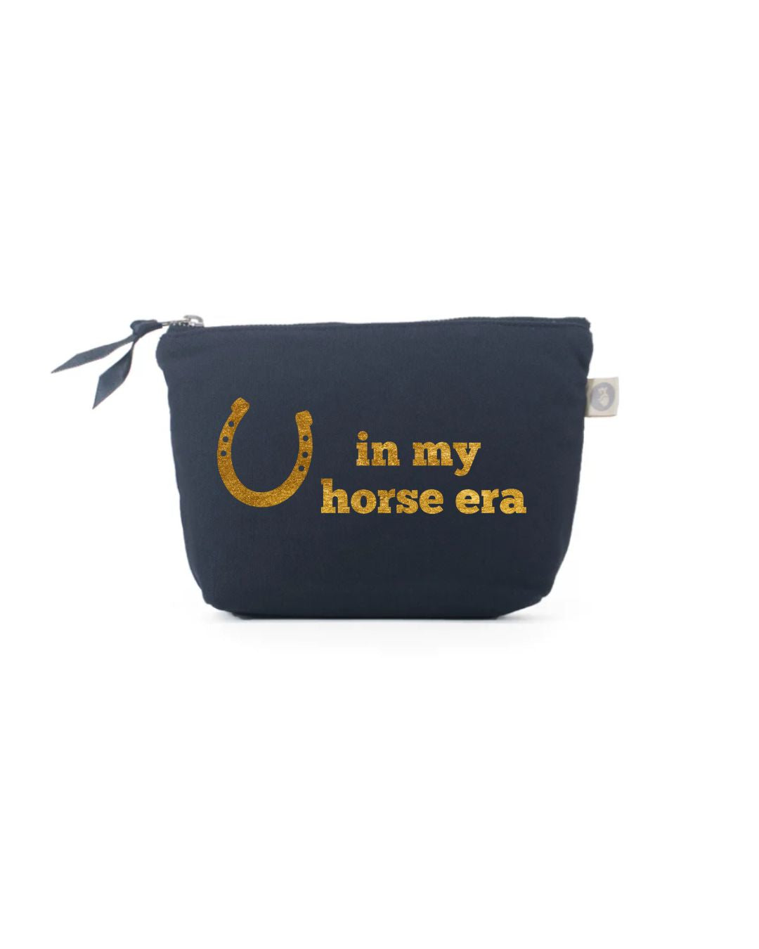 Gold In My Horse Era horseshoe graphic on navy Quilted Koala makeup bag
