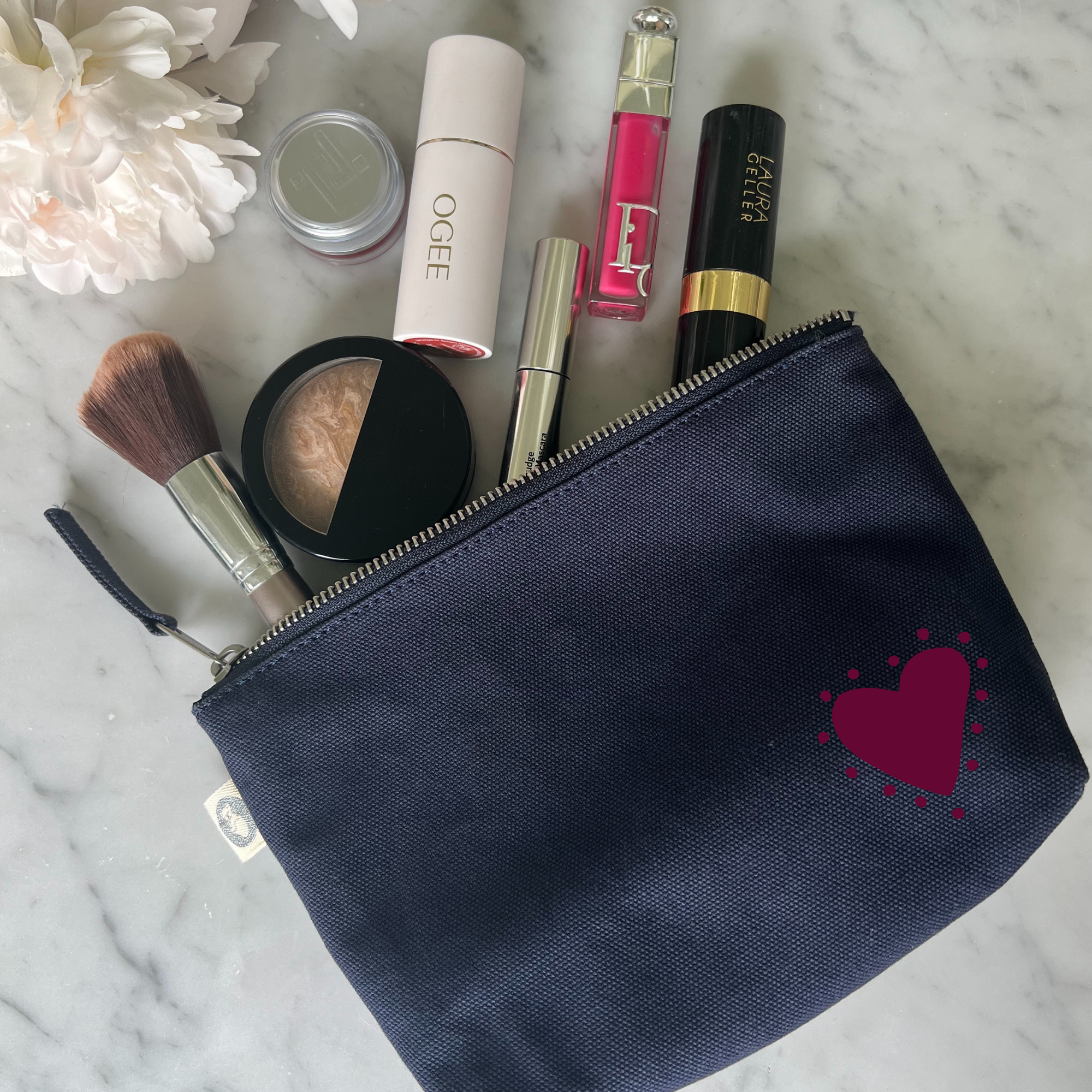 Navy Makeup Bag with Bordeaux Glow Heart - NEW! - Quilted Koala