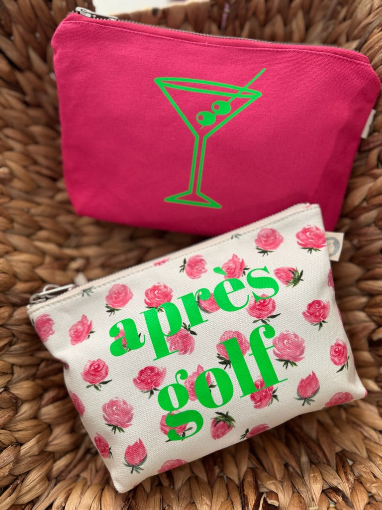 White Floral Makeup Bag Neon Green APRÈS GOLF - Quilted Koala