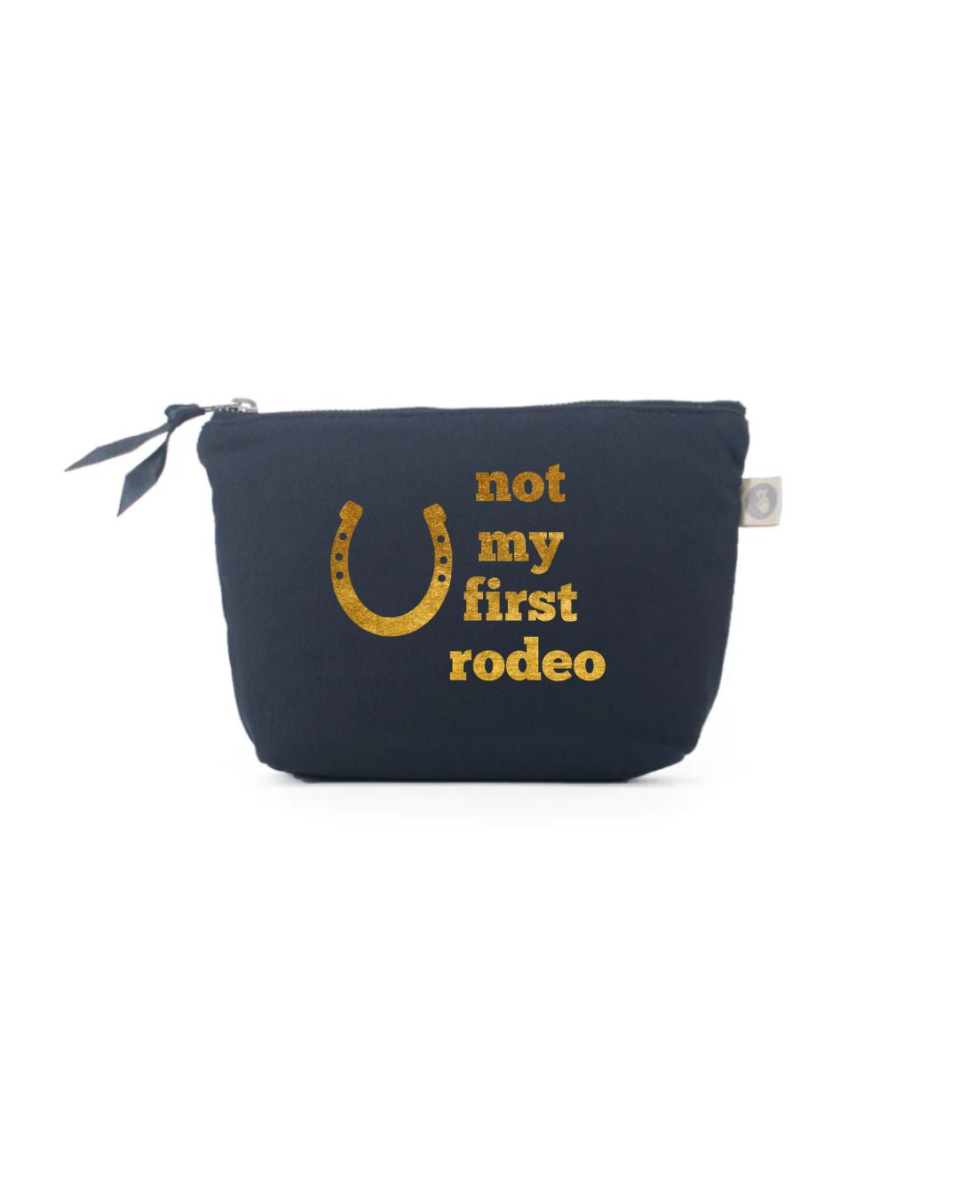 Gold horse head silhouette on navy Quilted Koala makeup bag