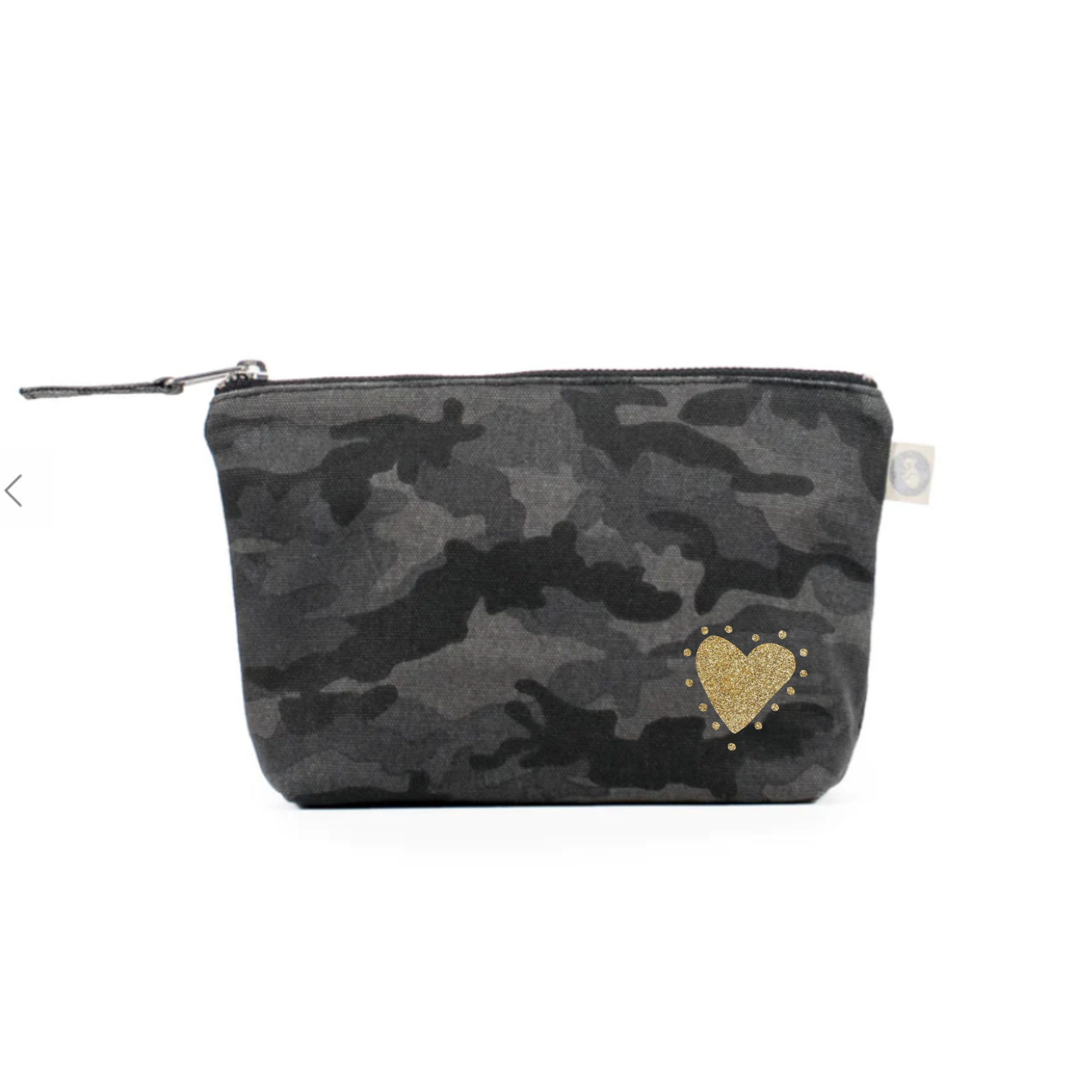Black Camo Makeup Bag with Gold Glow Heart - NEW! - Quilted Koala