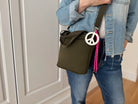 Olive Neoprene Midi Town Bag with Peace Sign Paracord Charm - Quilted Koala
