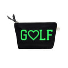 Black Makeup Bag- Neon Green GOLF (Heart) - Quilted Koala