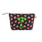 Black Floral Makeup Bag- Neon Green Martini - Quilted Koala