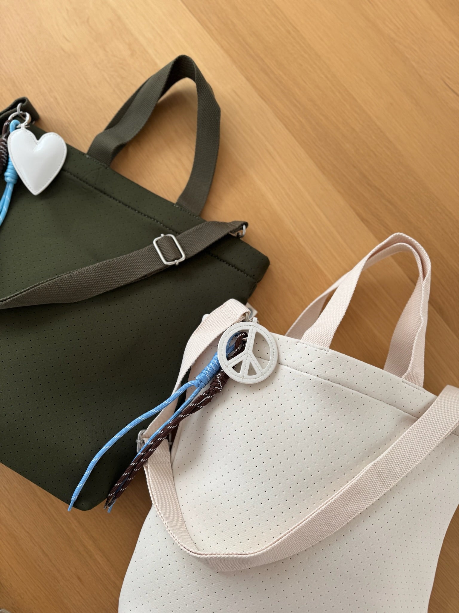 Paracord Bag Charm - Peace Sign Charm with Brown and Light Blue NEW! - Quilted Koala