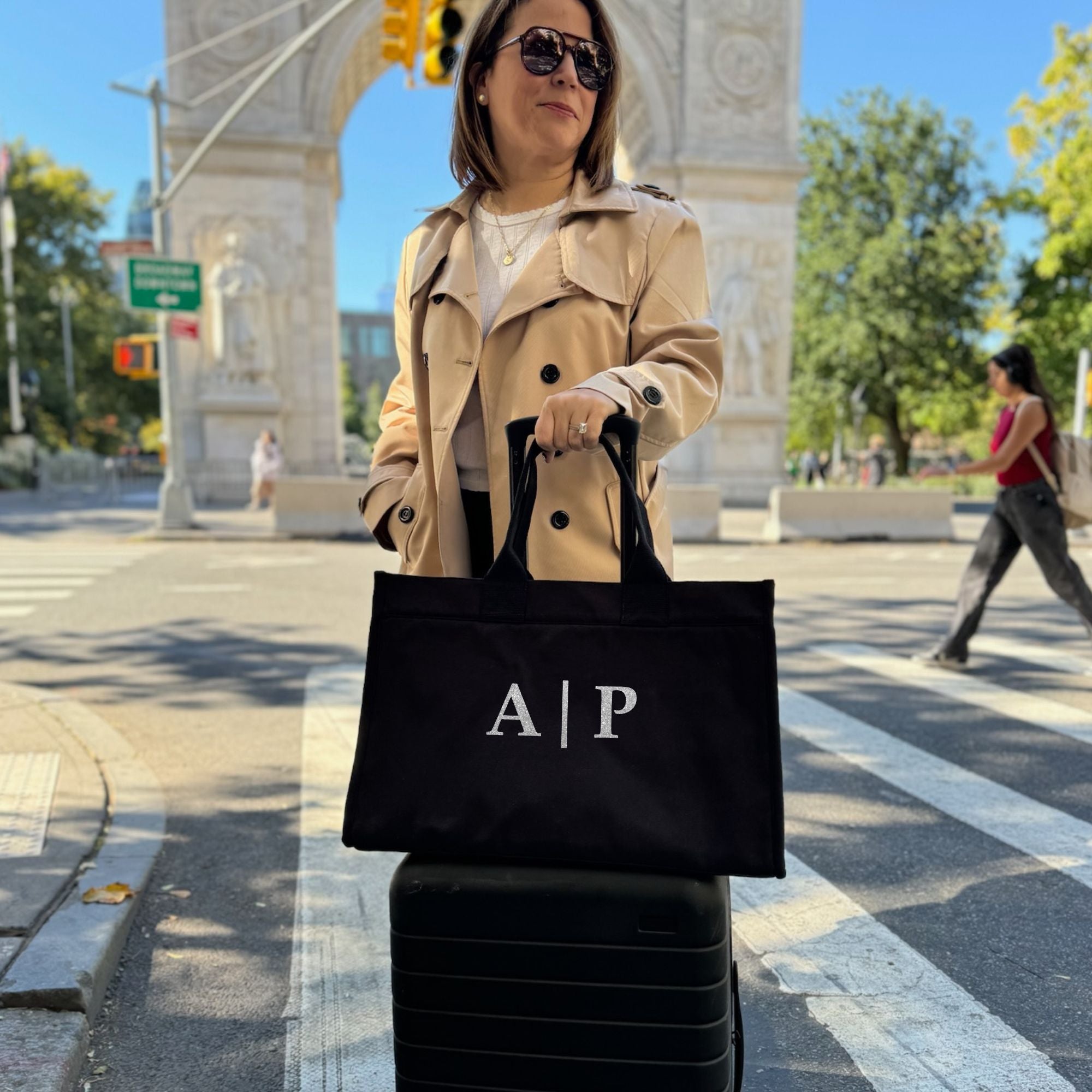 NEW! Anywhere Bag with Trolley Sleeve in Black SPLIT LETTER MONOGRAM - Quilted Koala