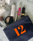Navy Makeup Bag Neon Orange 12 - Quilted Koala