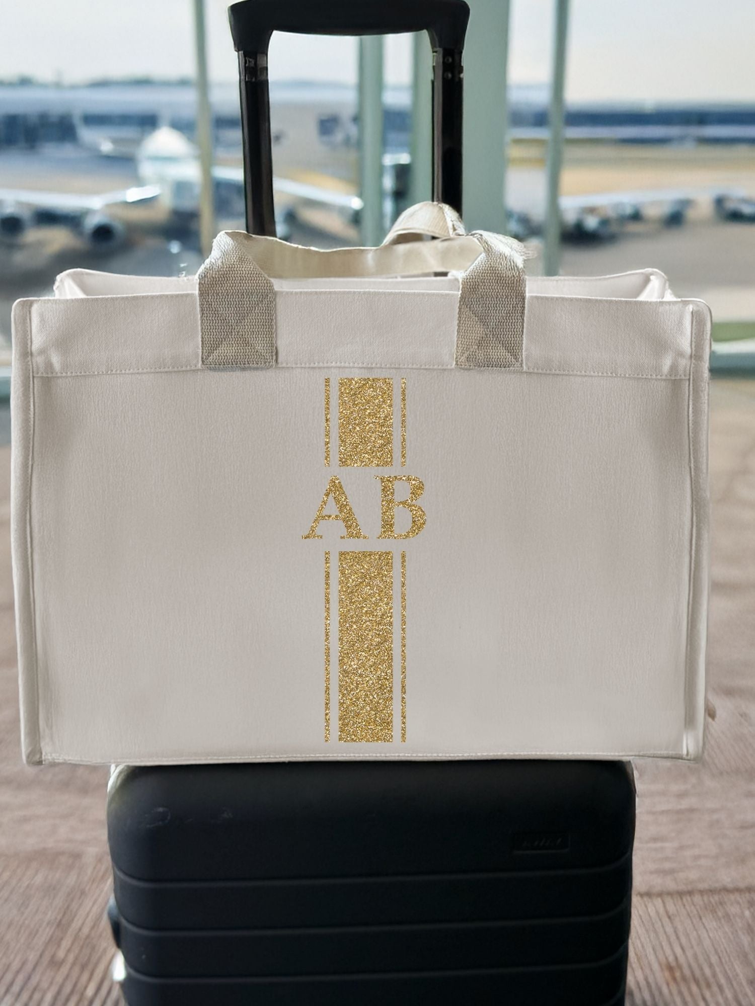 NEW! Anywhere Bag with Trolley Sleeve in Natural MONOGRAM STRIPE - Quilted Koala