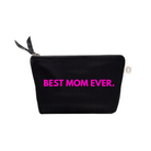 Best Mom Ever Makeup Bag- Black with Neon Pink Matte - Quilted Koala