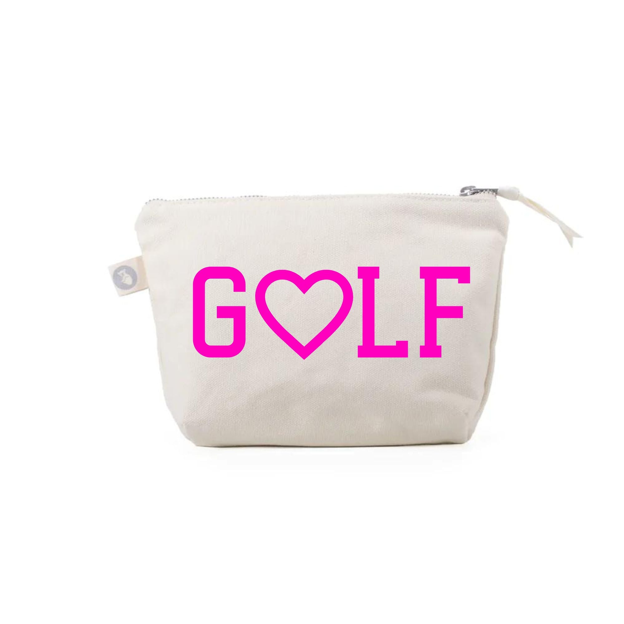 Natural Makeup Bag- Neon Pink GOLF (Heart) - Quilted Koala