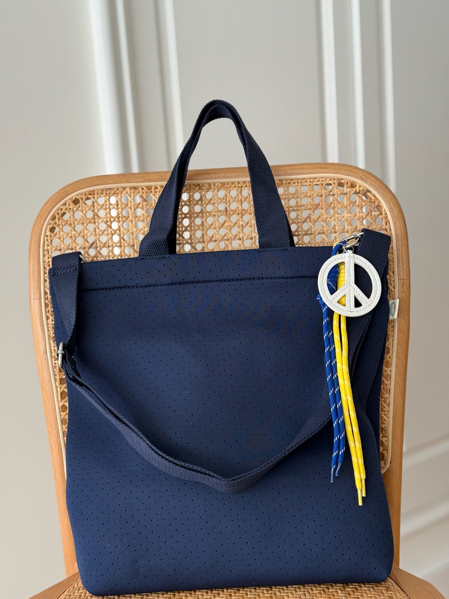 Navy Neoprene Town Bag with Peace Sign Paracord Charm - Quilted Koala