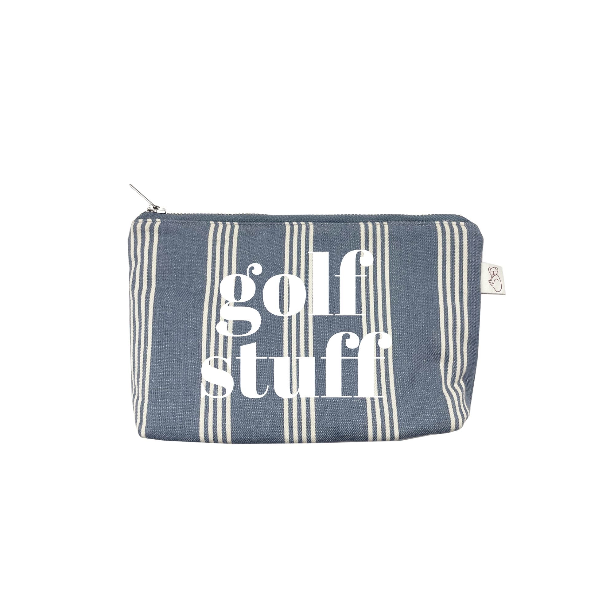Blue Ticking Stripe Makeup Bag - White Matte GOLF STUFF - Quilted Koala