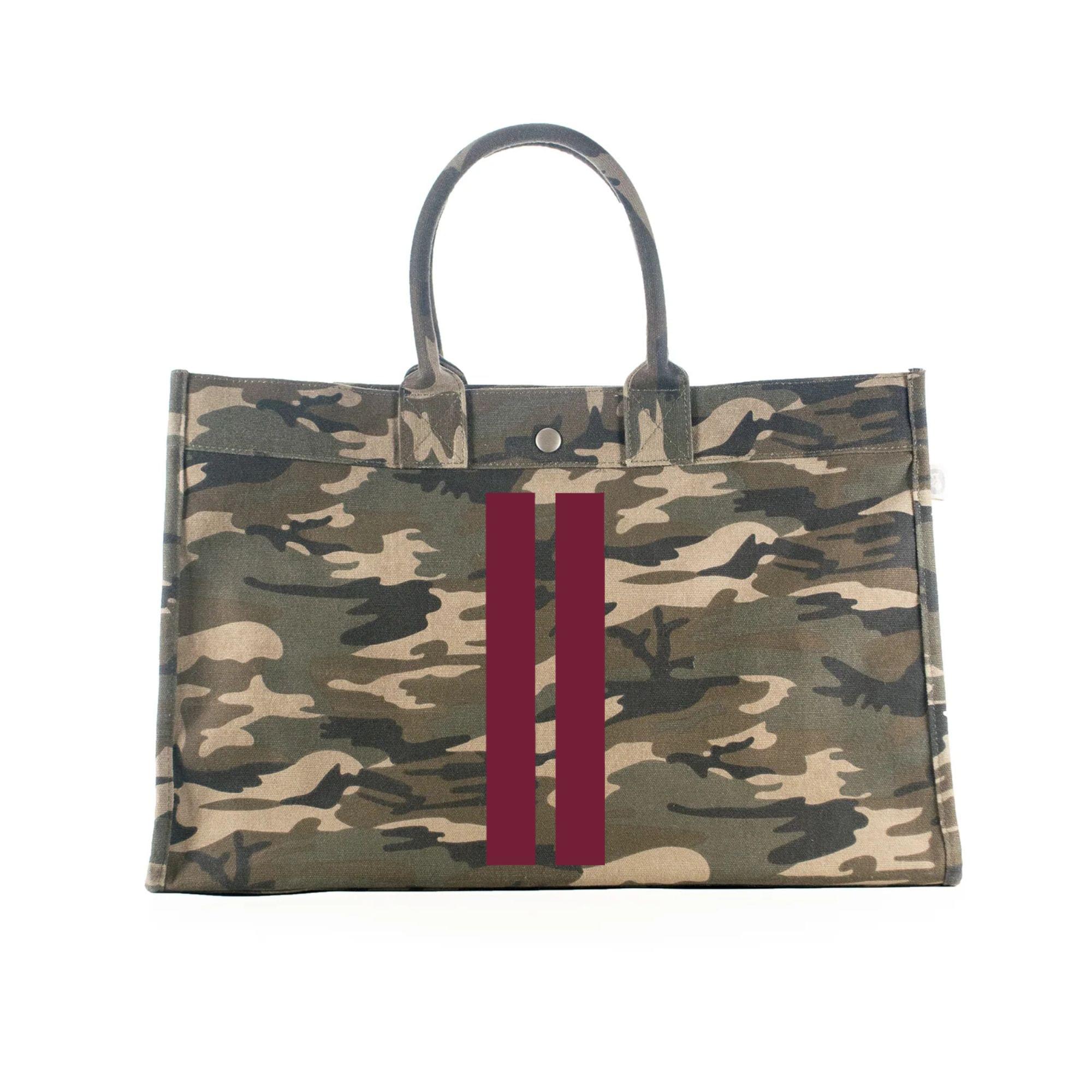East West Bag: Green Camo & Wine Double Stripe - Quilted Koala