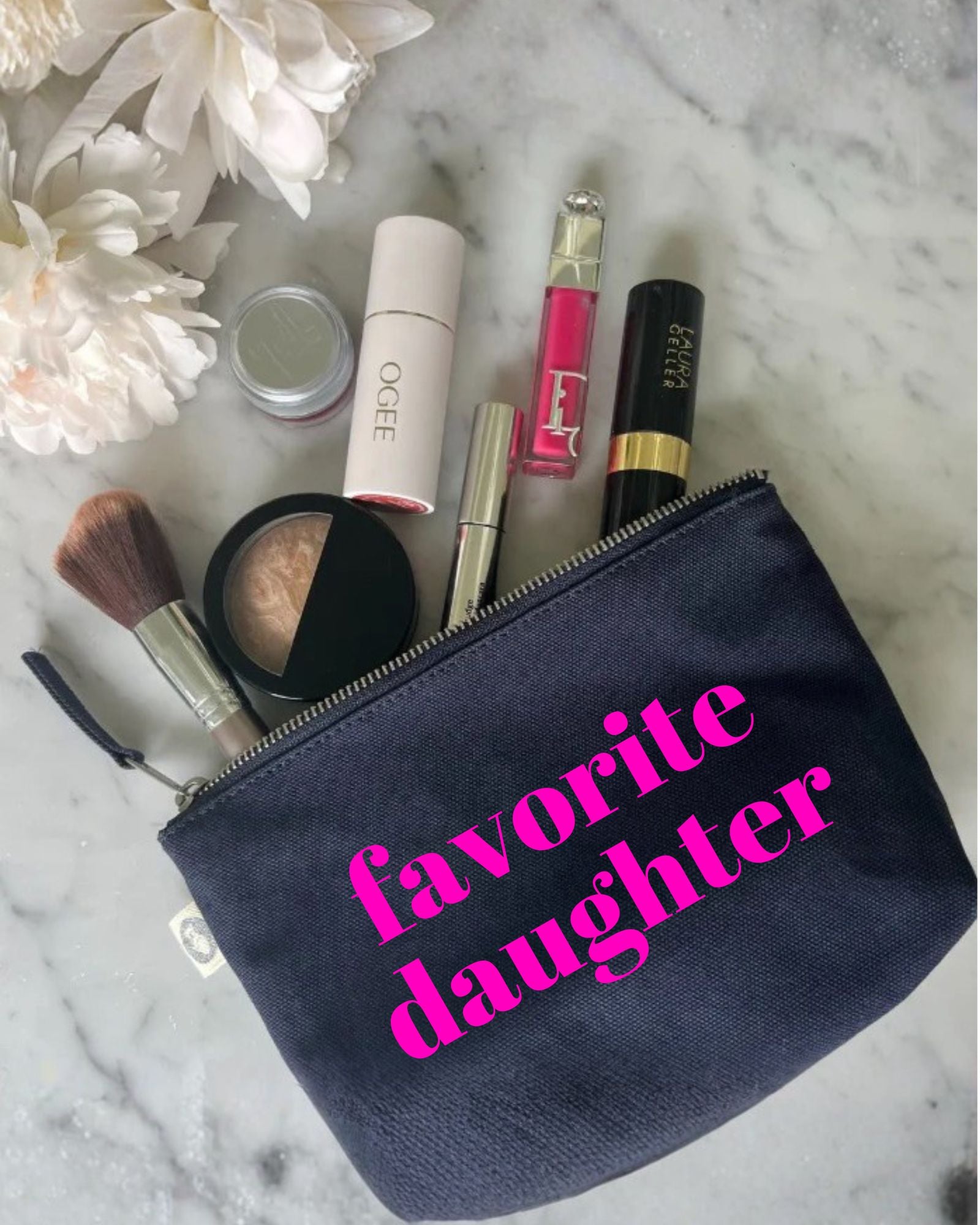 FAVORITE DAUGHTER Makeup Bag- Navy with Neon Pink - Quilted Koala