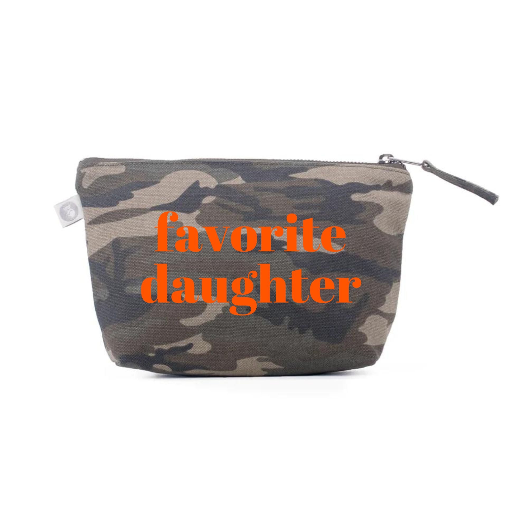 Green Camo Makeup Bag Neon Orange Favorite Daughter - Quilted Koala