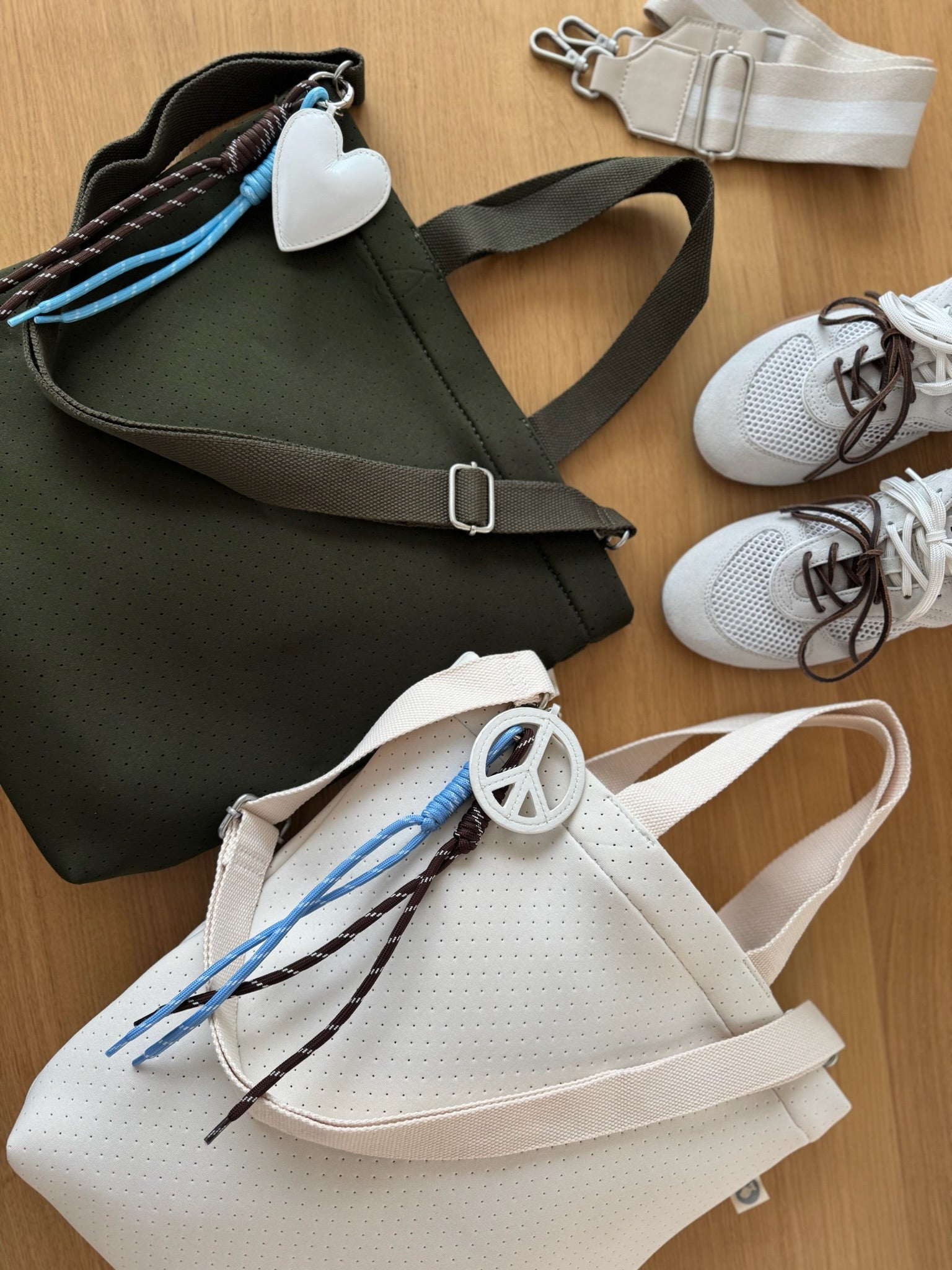 Paracord Bag Charm - Peace Sign Charm with Brown and Light Blue NEW! - Quilted Koala