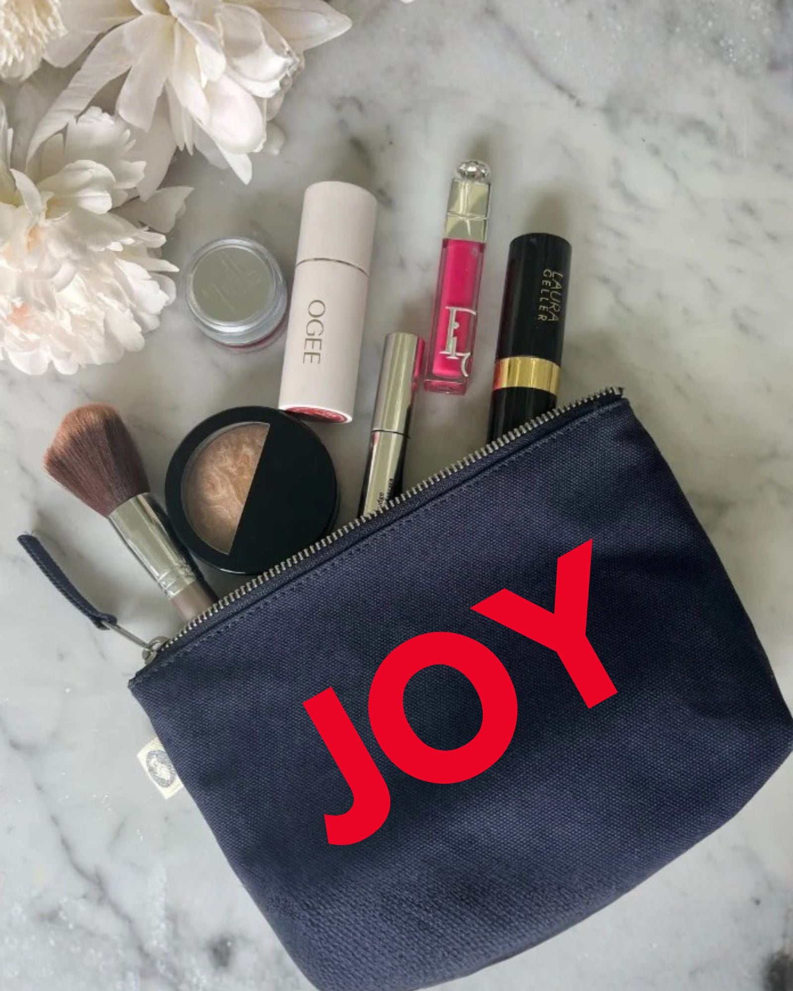 JOY Makeup Bag- Navy with Red - Quilted Koala