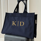 NEW! Anywhere Bag with Trolley Sleeve in Navy SPLIT LETTER MONOGRAM - Quilted Koala