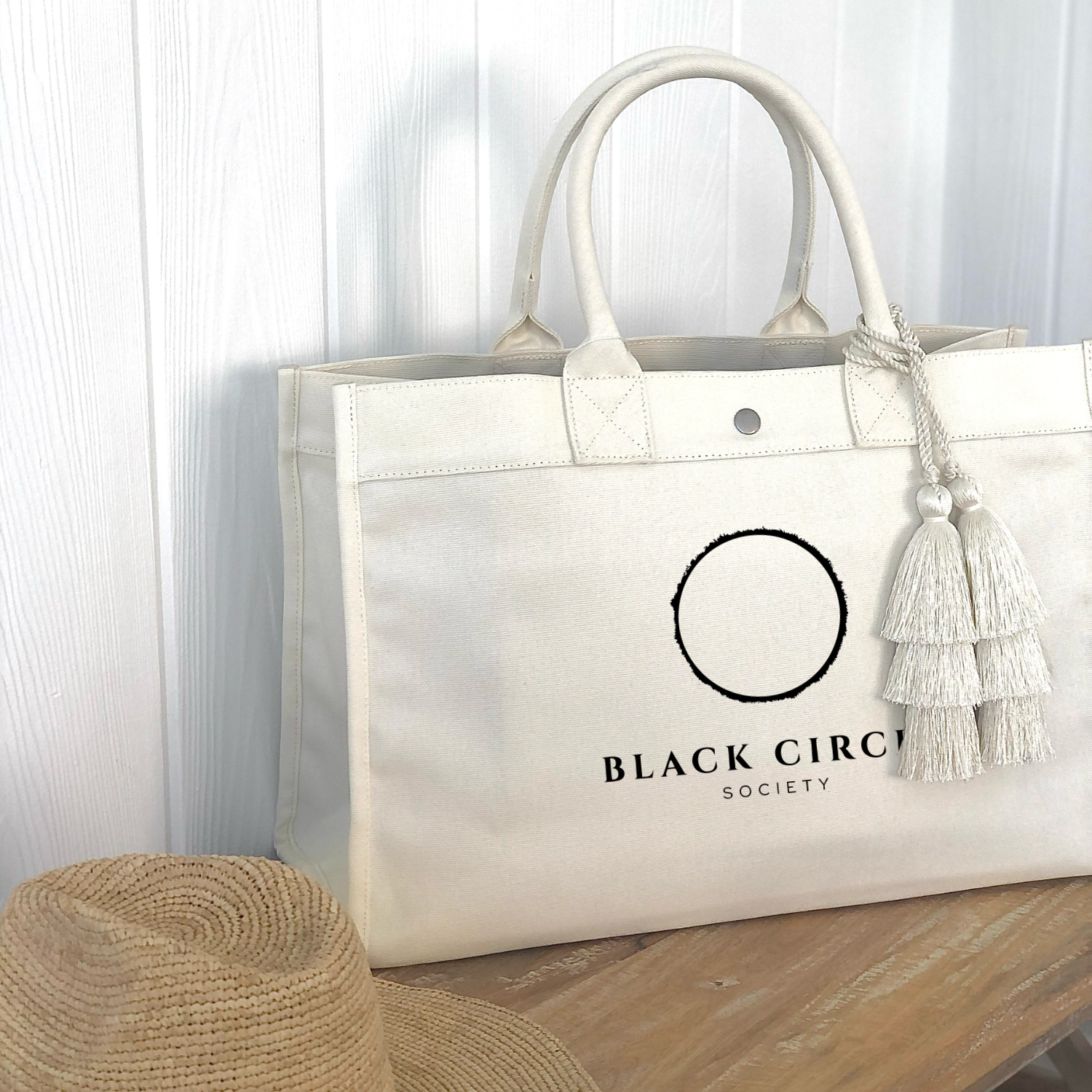 Natural East West Bag with Black Matte BCS Logo - Quilted Koala