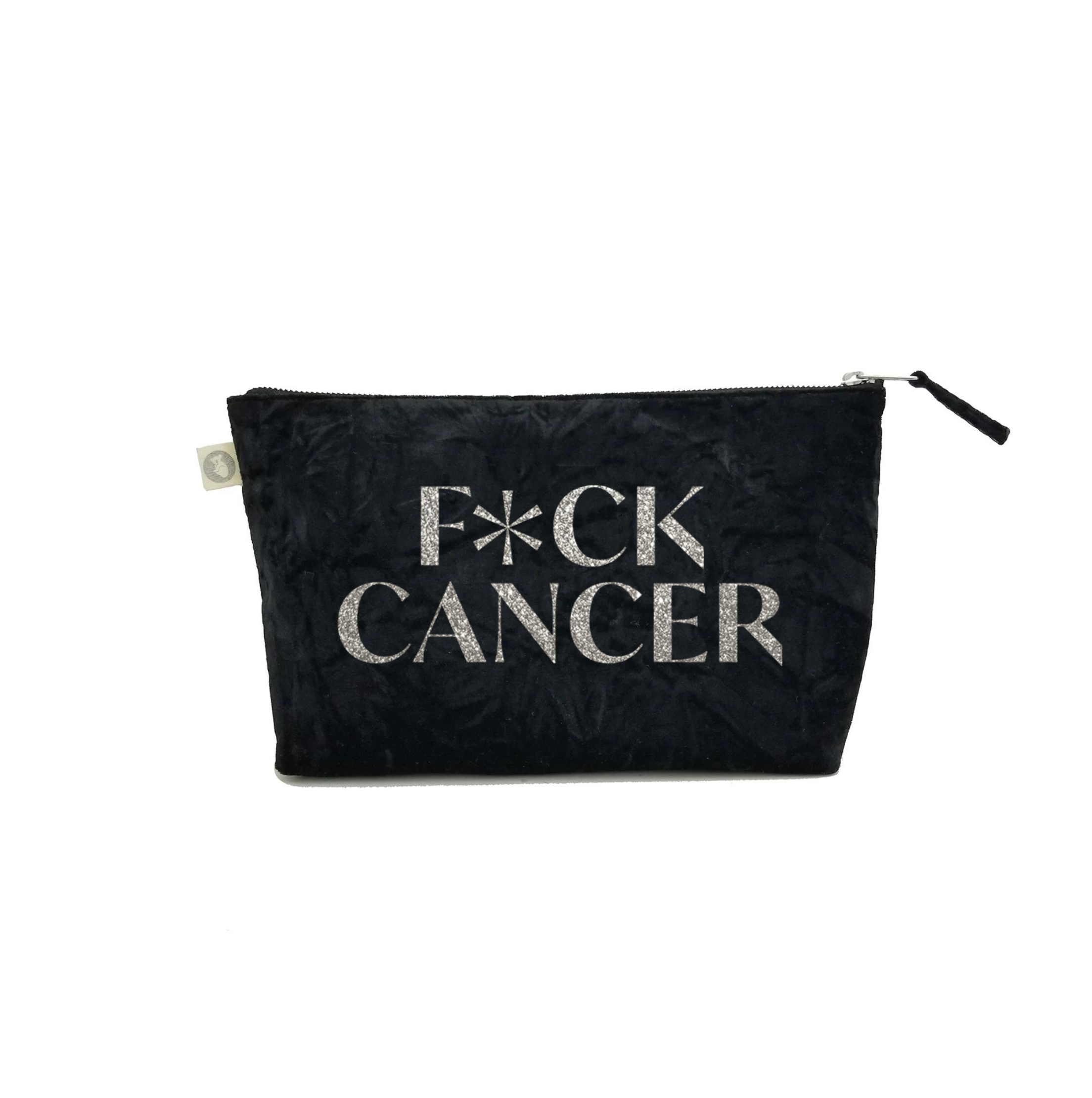 F*CK CANCER Clutch Bag- Silver Glitter on Black Crushed Velvet - Quilted Koala