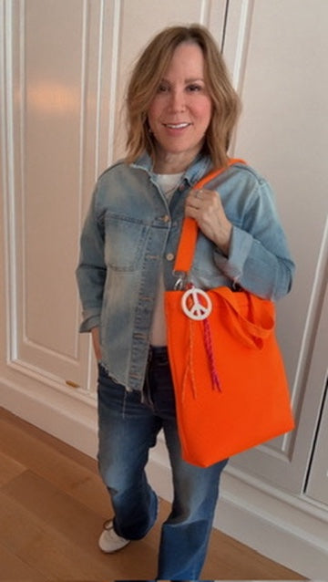 Neon Orange Neoprene Town Bag with Peace Sign Paracord Charm - Quilted Koala