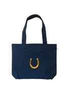 Navy Midi Everything Bag with metallic gold foil horseshoe and Not My First Rodeo equestrian design