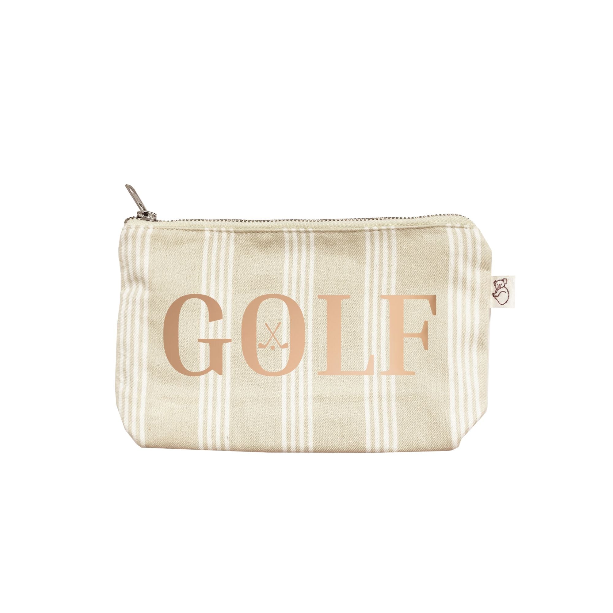 Sand Ticking Stripe Makeup Bag- Rose Gold Foil GOLF - Quilted Koala