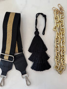 Accessory Bundle: Black Tassel + GOLD Chain + Black/Gold Stripe Strap - Quilted Koala