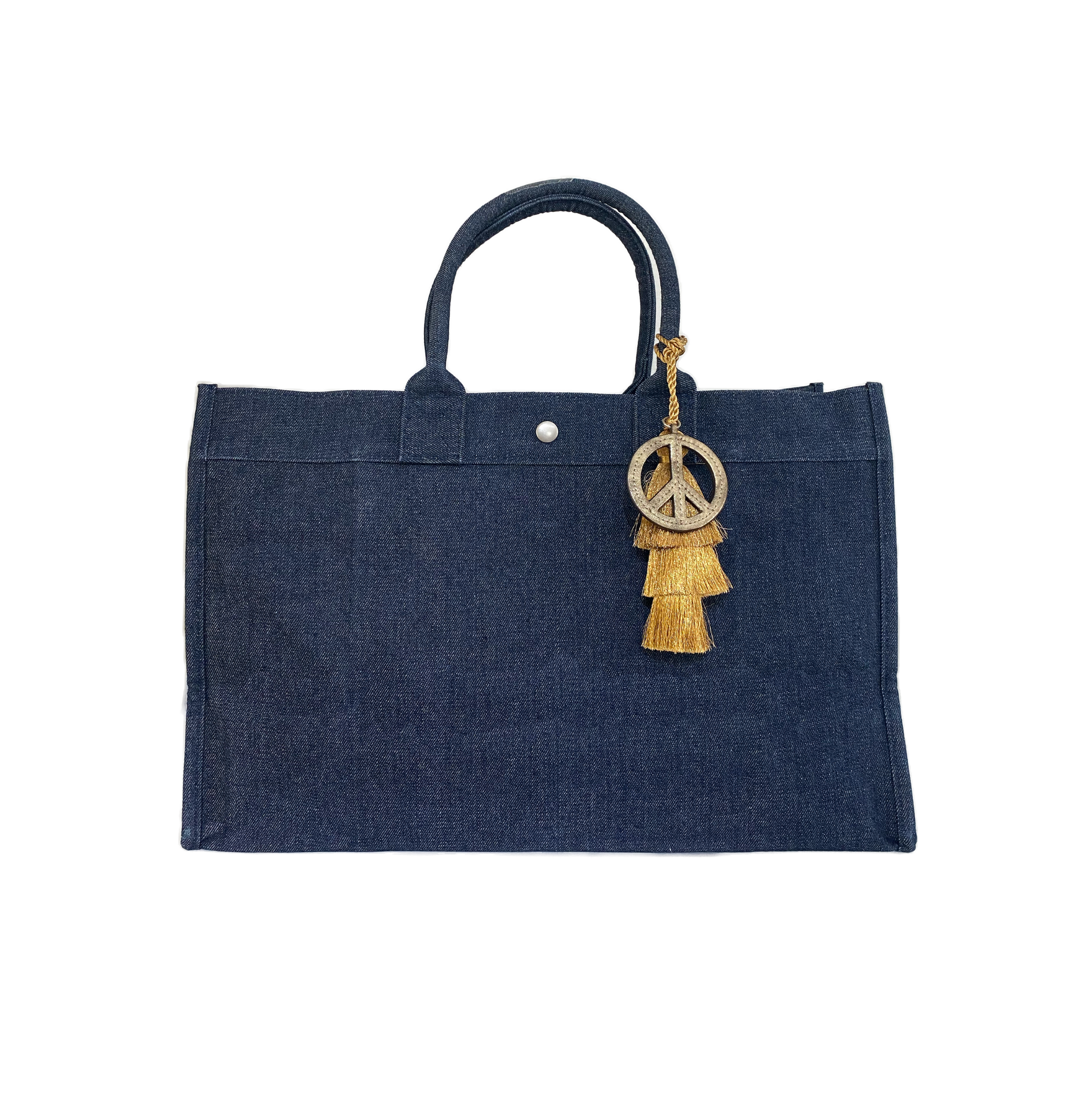 East West Bundle: Denim + Gold Tassel + Gold Peace Sign Charm - Quilted Koala