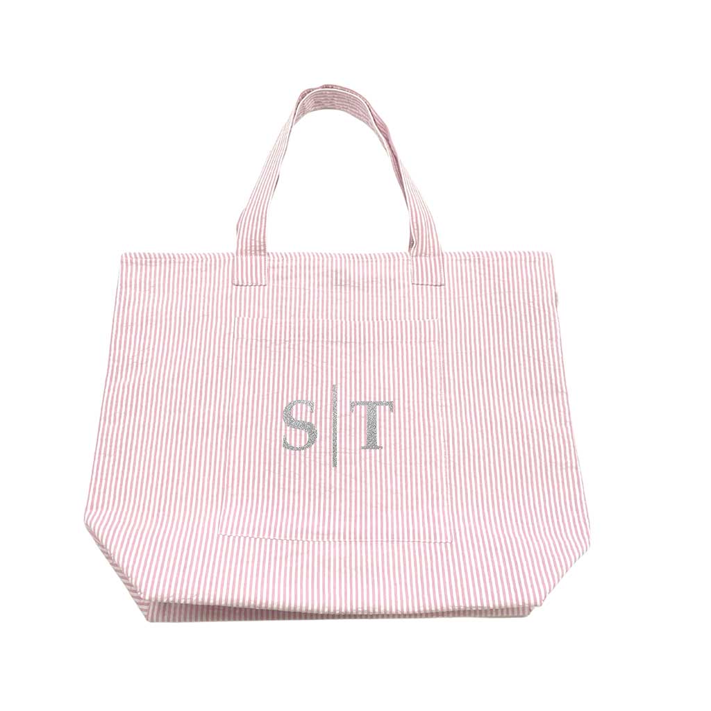 Everything Bag: Pink Seersucker - Split Letter Monogram - Quilted Koala